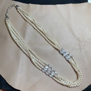 Classic faux pearl & glass crystal, 4 strand, necklace